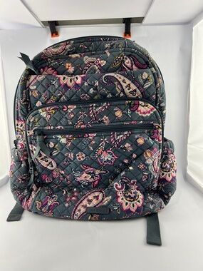 Vera Bradley Quilted Paisley Backpack in Charcoal and Pink
